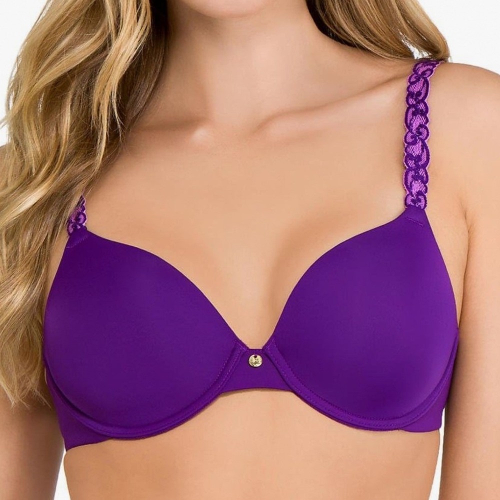 Natori Pure‎ Luxe Custom Coverage Contour Underwire Bra 32D Purple Orchid Luxury
